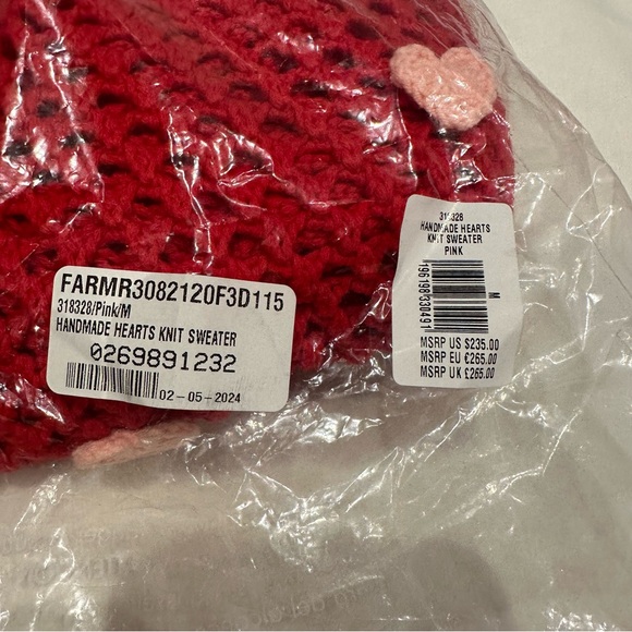 Farm Rio Red and Pink Handmade Hearts Knit Sweater Medium New with Tag - Picture 6 of 16